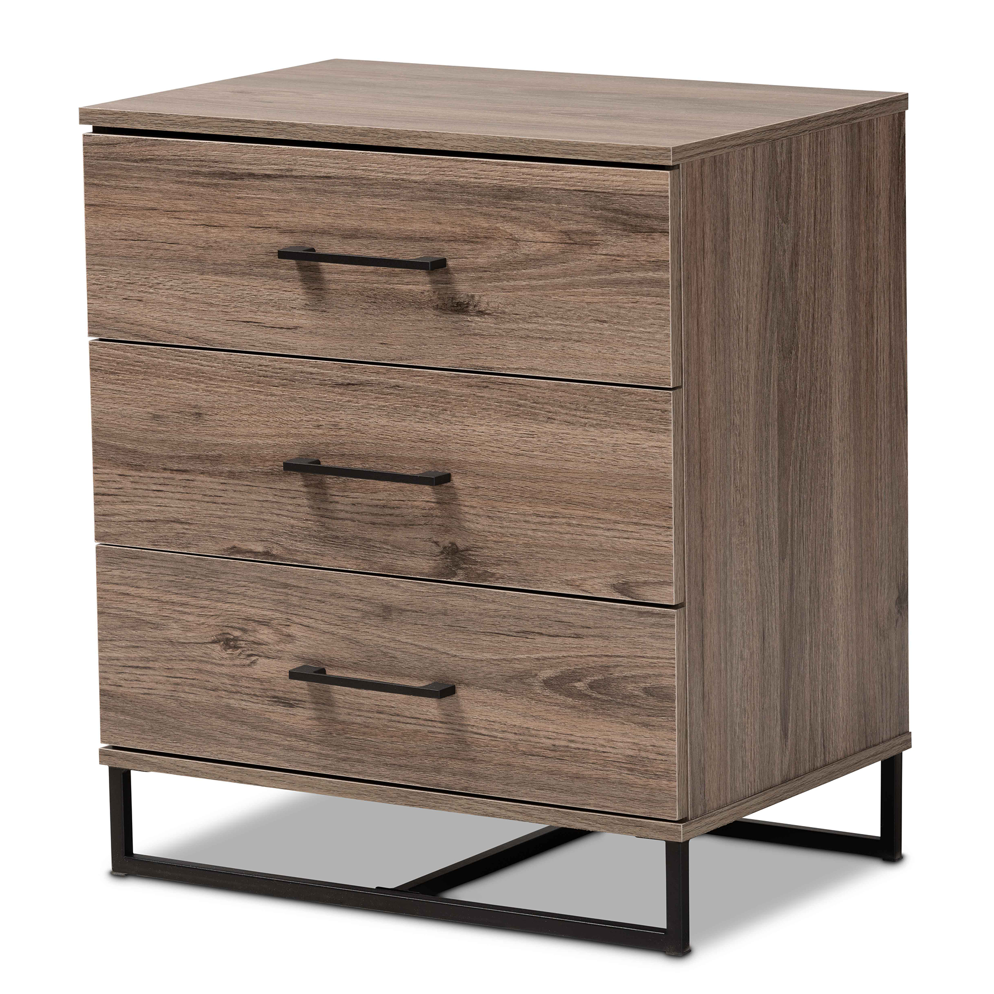 Baxton Studio Daxton Modern and Contemporary Rustic Oak Finished Wood 3-Drawer Storage Chest